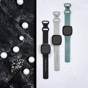 img 1 attached to 🌊 Waterproof Silicone Sport Straps 3 Pack for Fitbit Sense/Versa 3 - Women/Men, Small - Black/Grey/Green