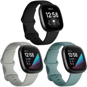 img 4 attached to 🌊 Waterproof Silicone Sport Straps 3 Pack for Fitbit Sense/Versa 3 - Women/Men, Small - Black/Grey/Green