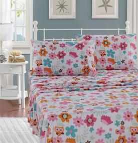 img 3 attached to 🦉 Multicolor Patchwork Pink Green Blue Owls Birds Floral Hearts Butterflies Fun Design Comforter Bedding Set for Girls/Kids Bed in a Bag with Sheet Set - Patchwork Owl (Twin)