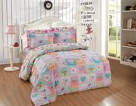 🦉 multicolor patchwork pink green blue owls birds floral hearts butterflies fun design comforter bedding set for girls/kids bed in a bag with sheet set - patchwork owl (twin) logo