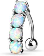 opal-set 316l surgical steel vertical drop 💎 belly button ring - enhanced dynamic top-down design logo