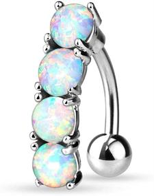 img 3 attached to Opal-Set 316L Surgical Steel Vertical Drop 💎 Belly Button Ring - Enhanced Dynamic Top-Down Design