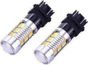 img 3 attached to 🌟 Enhanced Visibility: Pair of 2 Switchback LED Light Bulbs 3157 3057 3357 4157 with Projector for Standard Socket - White Yellow Amber Turn Signal, 22 SMD, Not CK