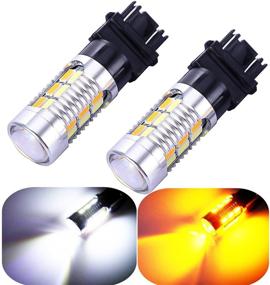 img 4 attached to 🌟 Enhanced Visibility: Pair of 2 Switchback LED Light Bulbs 3157 3057 3357 4157 with Projector for Standard Socket - White Yellow Amber Turn Signal, 22 SMD, Not CK