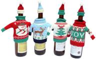 🎄 festive fun: fashionclubs christmas wine bottle knitted ugly sweater covers set, set of 4 логотип