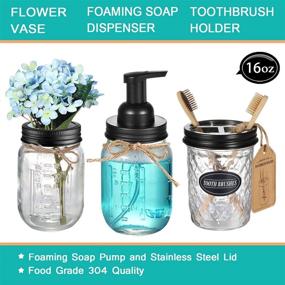 img 2 attached to 🏺 SheeChung Mason Jar Bathroom Accessories Set - 8 Pieces - Foaming Soap Dispenser, Toothbrush Holder, 2 Apothecary Jars, Flower Vase, Soap Dish, Vanity Tray, Toilet Paper Holder Storage Bin - Vintage Farmhouse Decor in Black