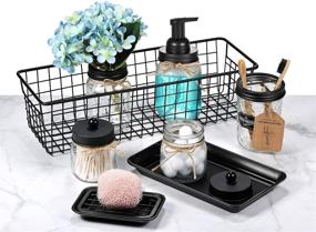 img 3 attached to 🏺 SheeChung Mason Jar Bathroom Accessories Set - 8 Pieces - Foaming Soap Dispenser, Toothbrush Holder, 2 Apothecary Jars, Flower Vase, Soap Dish, Vanity Tray, Toilet Paper Holder Storage Bin - Vintage Farmhouse Decor in Black