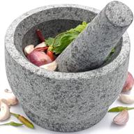 🥑 premium granite mortar and pestle set - authentic molcajete mexicano - large guacamole bowl - spice grinder hand - unpolished 5.2 inch - holds 1.75 cups - ergonomic sleek design - gray logo