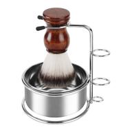 premium men's shaving set: synthetic shaving 🪒 brush + chrome stand + stainless steel soap bowl logo