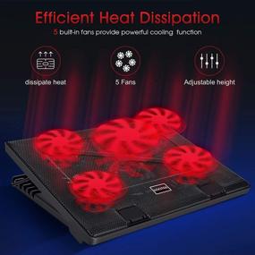 img 3 attached to 🖥️ Kootek Laptop Cooling Pad, 12-17 Inch Laptop Cooler Pad Chill Mat with 5 Quiet Fans, Adjustable Height Stand, Dual USB Ports, Red LED Lights