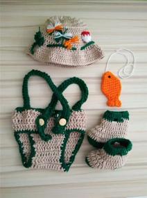 img 2 attached to 👶 Baby Photography Prop Set: Crochet Fishing Fisherman Hat, Fish Hat Diaper, and Shoes by Pinbo