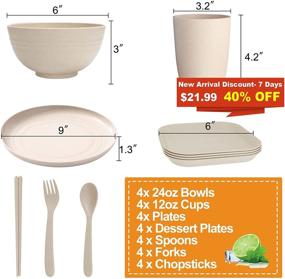 img 3 attached to 4-Piece Unbreakable Wheat Straw Dinnerware Set by Farielyn-X - Lightweight Camping Plates and Bowls with Chopsticks, Forks, and Spoons - Microwave and Dishwasher Safe - Ideal Dinnerware Set for Kids and Adults