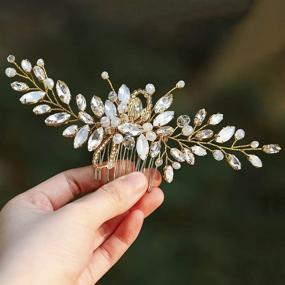 img 4 attached to 💍 Yean Wedding Hair Comb: Stunning Rhinestone Opal Crystal Vintage Hair Clips for Brides and Bridesmaids (Gold)