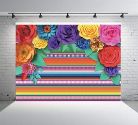 img 2 attached to 🎉 Dudaacvt 7x5ft Fiesta Cinco De Mayo Mexican Theme Party Colorful Striped Backdrop with Paper Flowers - Party Decoration for Cake Table Decor, Photo Booth - D335