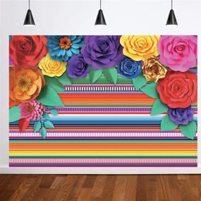 img 1 attached to 🎉 Dudaacvt 7x5ft Fiesta Cinco De Mayo Mexican Theme Party Colorful Striped Backdrop with Paper Flowers - Party Decoration for Cake Table Decor, Photo Booth - D335