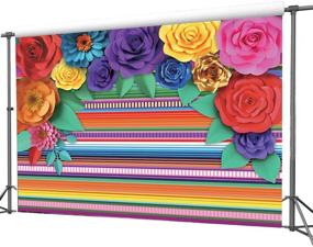 img 3 attached to 🎉 Dudaacvt 7x5ft Fiesta Cinco De Mayo Mexican Theme Party Colorful Striped Backdrop with Paper Flowers - Party Decoration for Cake Table Decor, Photo Booth - D335