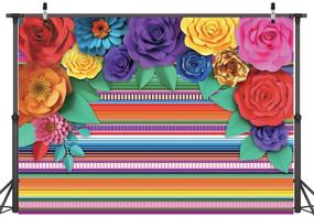 img 4 attached to 🎉 Dudaacvt 7x5ft Fiesta Cinco De Mayo Mexican Theme Party Colorful Striped Backdrop with Paper Flowers - Party Decoration for Cake Table Decor, Photo Booth - D335