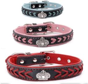 img 3 attached to Dogs Kingdom Genuine Leather Rope Braided Dog Collar with Crown Decoration - Adjustable Length for Small to Medium Dogs