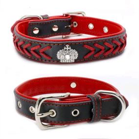 img 4 attached to Dogs Kingdom Genuine Leather Rope Braided Dog Collar with Crown Decoration - Adjustable Length for Small to Medium Dogs