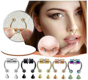 img 2 attached to KKFG Fake Nose Ring Hoop: Reusable Magnetic Septum Nose Jewelry for Women, Non-Piercing Stainless Steel Accessories