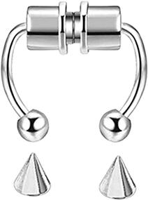 img 3 attached to KKFG Fake Nose Ring Hoop: Reusable Magnetic Septum Nose Jewelry for Women, Non-Piercing Stainless Steel Accessories