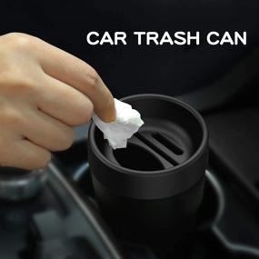 img 3 attached to 🚗 HM Car Trash Can with Lid - Vehicle Mini Garbage Trash Can with Card Insert, Coin Collecting Tray, Cup Holder, & Tissue Storage Box - Ideal for Car, Home, Office (2Packs, Black)