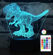 🦖 dinosaur night light for kids: t-rex 3d illusion lamp with touch & remote control - 7/16 colors changing dimmable led light - perfect birthday gift for 3-8 year old boys логотип