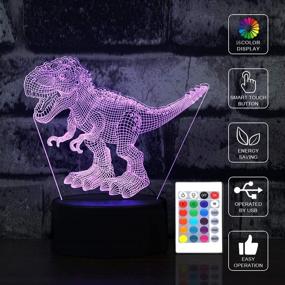 img 2 attached to 🦖 Dinosaur Night Light for Kids: T-rex 3D Illusion Lamp with Touch & Remote Control - 7/16 Colors Changing Dimmable LED Light - Perfect Birthday Gift for 3-8 Year Old Boys