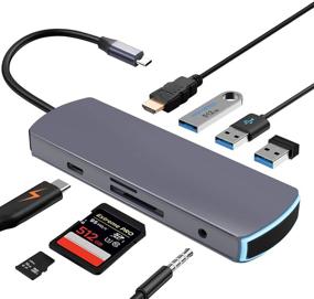img 4 attached to 🔌 8-in-1 USB C Hub Laptop Docking Station - USB C Dongle with Fast PD Charge, 4K HDMI, 3 USB 3.0 Ports, SD/TF Card Reader for MacBook Pro