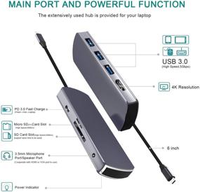 img 3 attached to 🔌 8-in-1 USB C Hub Laptop Docking Station - USB C Dongle with Fast PD Charge, 4K HDMI, 3 USB 3.0 Ports, SD/TF Card Reader for MacBook Pro