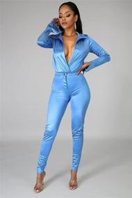 img 3 attached to 👩 High Waist Bodycon Pants Matching Set - Women's Silk Satin Business Suit Office Lady | Two Piece Bodysuit with Long Sleeves