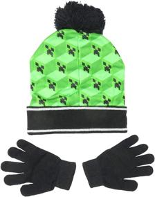 img 1 attached to 🧢 New Green Minecraft Woven Mine Kids Beanie Hat Cap and Gloves Set