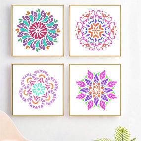 img 3 attached to Mandala Stencil Template - Reusable Painting Stencil for Home Decor, Floor, Wall, Fabric, 🎨 and Furniture - Set of 16 Pieces, Laser Cut, 6 x 6 Inches (Model 1)