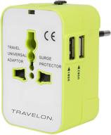 🌍 travelon worldwide adapter with dual usb charger in green - compact size and versatile functionality! logo