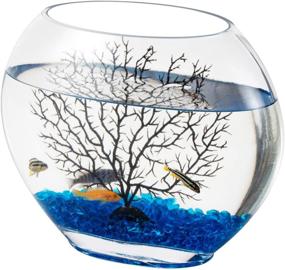 img 4 attached to 🐠 hygger Mini Glass Oblate Fish Bowl Kit: Discover Serenity with Blue Aquarium Decor Stones and Plastic Fan Branch Tree Ornament