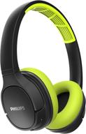 🎧 philips actionfit sh402: wireless bluetooth headphones with 20-hour playtime, echo cancellation, and splash-resistance - black/green logo