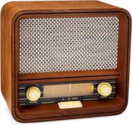 clearclick classic vintage retro style am/fm radio: handmade wooden exterior with bluetooth & aux-in logo