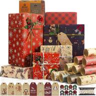rancco christmas wrapping paper set - 10 sheets of recyclable kraft gift wrap, includes 8 gift sticker tags, christmas ribbon - ideal for xmas gift wrap, present decoration, diy crafts - size: 27.5x19.7inch per sheet logo