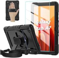 📱 samsung galaxy tab a7 10.4 case 2020 sm-t500/t505/t507 - kid proof full body protective cover with tempered glass screen protector, rotatable kickstand & hand strap - black logo