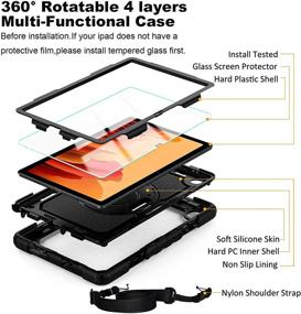 img 2 attached to 📱 Samsung Galaxy Tab A7 10.4 Case 2020 SM-T500/T505/T507 - Kid Proof Full Body Protective Cover with Tempered Glass Screen Protector, Rotatable Kickstand & Hand Strap - Black