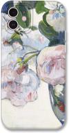 moodot iphone 12 case with floral aesthetic, soft tpu matte protective cover for women, art painting design for iphone 12 6.1'', van gogh inspired, durable (white rose) logo