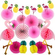 🌴 vibrant tropical flamingo party kit: fun flamingo decorations, pom poms, flowers, pineapple banner, fans, and tassels for hawaiian summer beach luau party logo