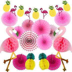 img 4 attached to 🌴 Vibrant Tropical Flamingo Party Kit: Fun Flamingo Decorations, Pom Poms, Flowers, Pineapple Banner, Fans, and Tassels for Hawaiian Summer Beach Luau Party