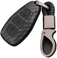 ontto for ford carbon fiber smart key cover case key shell remote key box key chain key ring prevent scratch and falling fits ford mondeo focus 3 mk3 st kuga titanium (black) logo