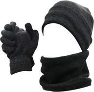 🧣 warm and stylish men's winter 3-piece set: scarf, skull beanie hat, touch screen gloves mittens logo