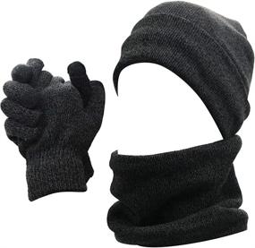 img 4 attached to 🧣 Warm and Stylish Men's Winter 3-Piece Set: Scarf, Skull Beanie Hat, Touch Screen Gloves Mittens