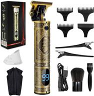 💇 men's professional hair trimmer clipper: t blade liner outliner edgers, cordless hair beard zero gapped trimmer, lcd display, usb rechargeable barber gold - haircut & grooming kit logo