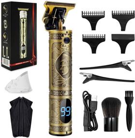 img 4 attached to 💇 Men's Professional Hair Trimmer Clipper: T Blade Liner Outliner Edgers, Cordless Hair Beard Zero Gapped Trimmer, LCD Display, USB Rechargeable Barber Gold - Haircut & Grooming Kit