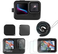 📸 complete gopro hero 10 black accessories kit: 9pcs silicone protective case, tempered glass screen protectors, lens protectors, display film, lens cover caps bundle for go pro hero10/9 logo