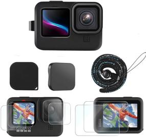 img 4 attached to 📸 Complete GoPro Hero 10 Black Accessories Kit: 9Pcs Silicone Protective Case, Tempered Glass Screen Protectors, Lens Protectors, Display Film, Lens Cover Caps Bundle for Go Pro Hero10/9